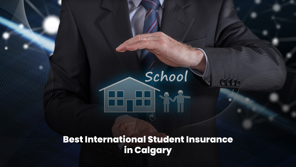 International student in Calgary reviewing insurance documents with a friendly advisor.